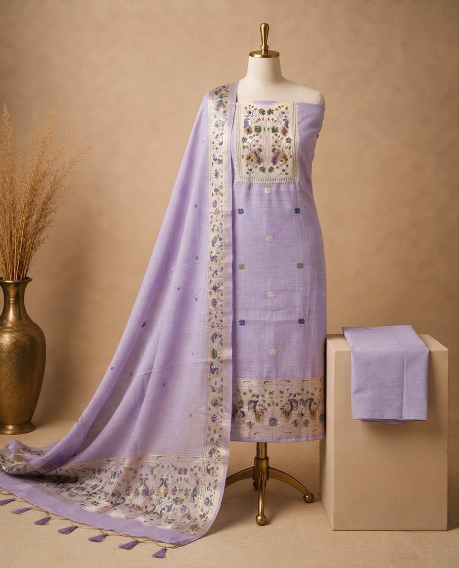 TOP   Cotton Silk Jamdani Zari Weaving With Meena Paithani  Cut