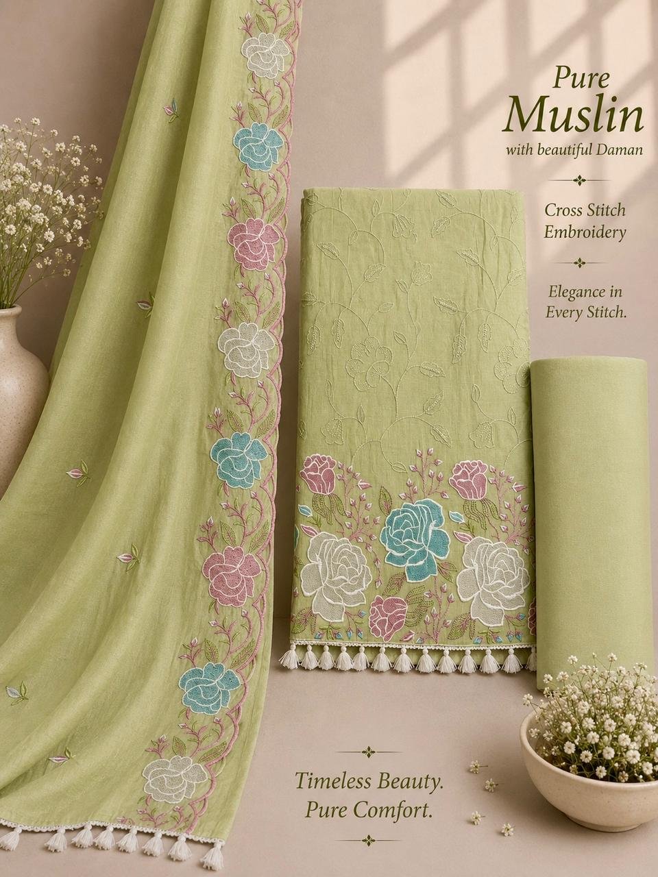 Timeless elegance, Pakistani style😎💫 Material only Muslin Fabric Designer