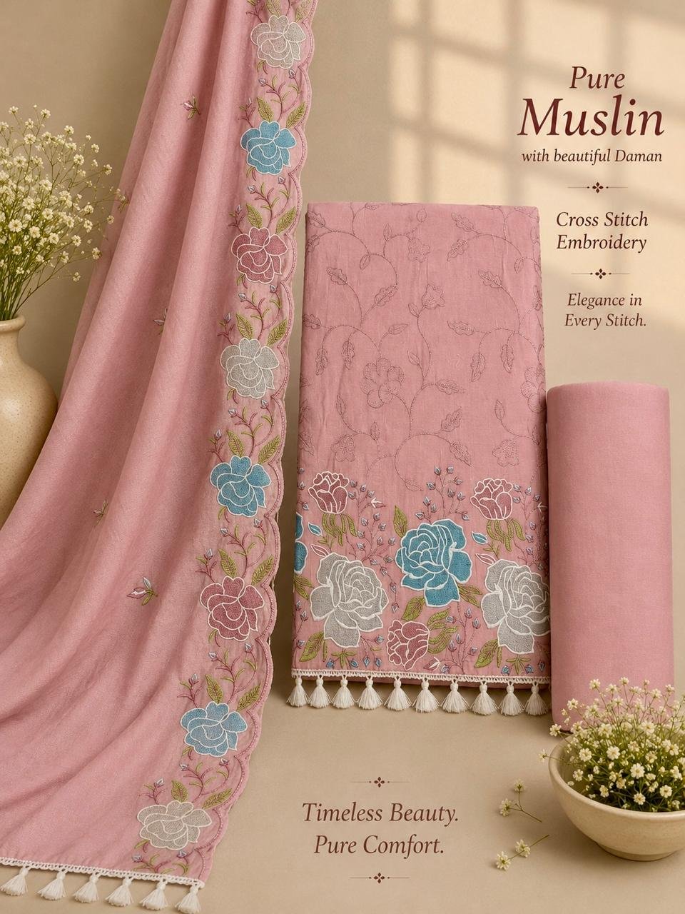 Timeless elegance, Pakistani style😎💫 Material only Muslin Fabric Designer