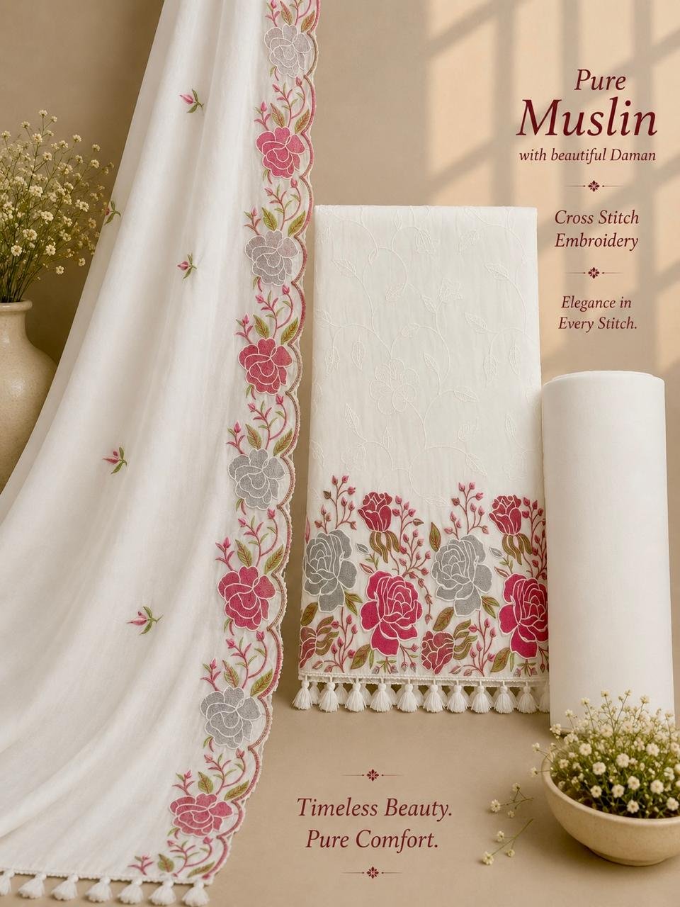 Timeless elegance, Pakistani style😎💫 Material only Muslin Fabric Designer